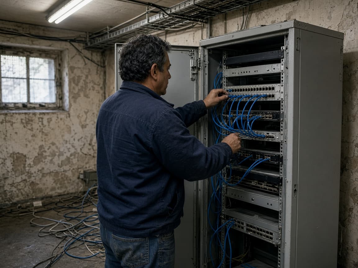 Instalación de redes y cableado estructurado en un recinto técnico de empresa